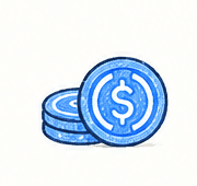 A stack of blue USDC coins